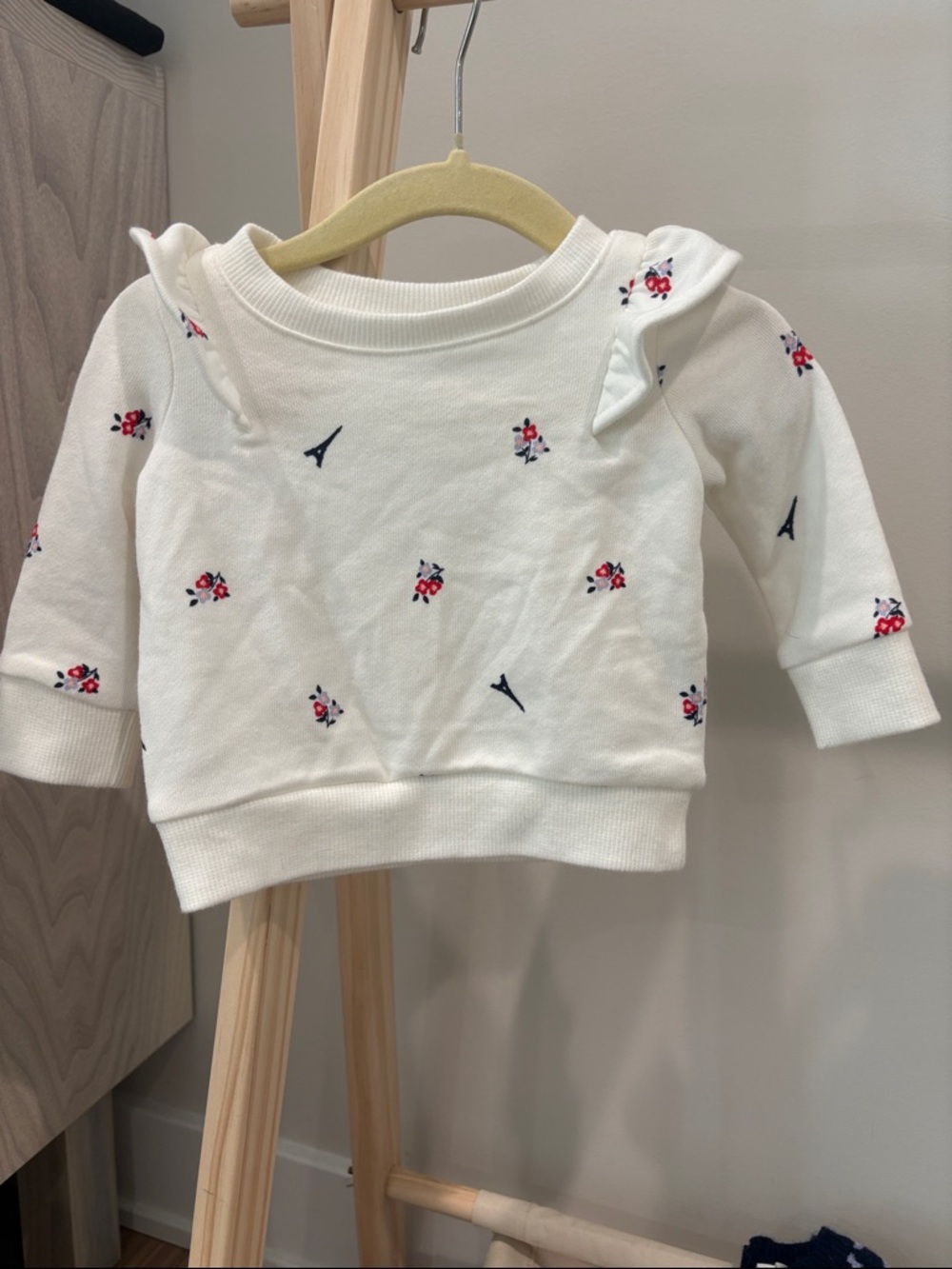 Janie and Jack Cream Floral Ruffle Sweatshirt with Navy Accents